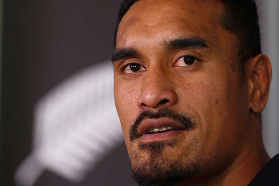 Jerome Kaino speaks at a New Zealand press conference after an All Blacks training session