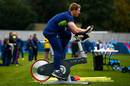 David Pocock pedals on an exercise bike during a Wallabies training session