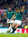South Africa's Handre Pollard kicks a penalty