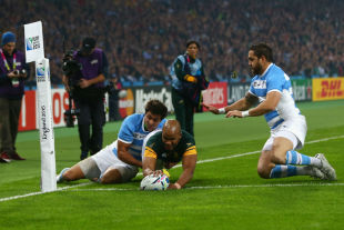 South Africa's JP Pietersen scores a try, South Africa v Argentina, Rugby World Cup, bronze final, Queen Elizabeth Park, London, October 30, 2015
