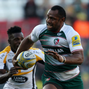 Vereniki Goneva of Leicester Tigers and Christian Wade of Wasps in action during the Aviva Premiership match between Leicester Tigers and Wasps at Welford Road on November 1, 2015 in Leicester, England. (Photo by Harry Hubbard/Getty Images)