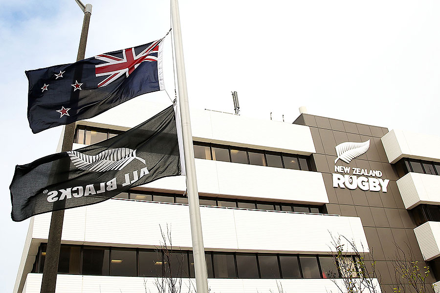 Flags fly at half mast outside New Zealand Rugby headquarters as a tribute to Jonah Lomu