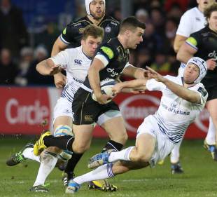 George Ford of Bath is tackled by Isaac Boss during the European Rugby Champions Cup match between Bath and Leinster at the Recreation Ground on November 21, 2015 in Bath, England. (Photo by David Rogers/Getty Images)