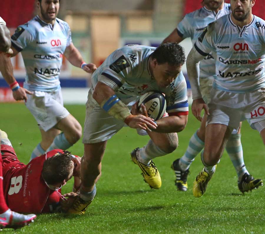 Racing 92's Chris Masoe goes over against the Scarlets