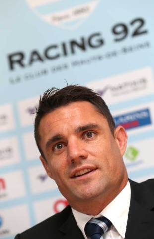 Dan Carter faces the media as a Racing 92 player for the first time, Paris, France. November 27, 2015
