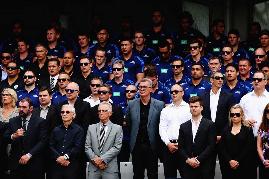 Members of the Blues squad attend the Public Memorial for Jonah Lomu