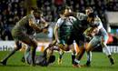 Manu Tuilagi of Leicester Tigers bursts through the Northampton defence