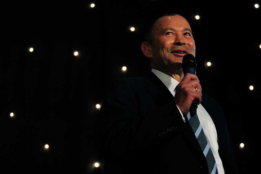 Eddie Jones speaks during Britain's Rugby Union Writers' Club Annual Dinner and Awards