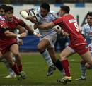 Racing 92's Casey Laulala tries to break through the Scarlets defence