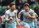 Ben Foden celebrates scoring a dramatic winning try against Harlequins.