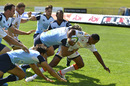Glen Fisiiahi to Chiefs reaches over the line to score a try during the Super Rugby trial match between the Chiefs and the Waratahs 