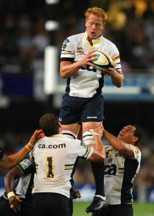 The Brumbies' Peter Kimlin claims a lineout ball