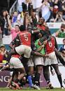 Kenya celebrate victory over New Zealand at the Hong Kong 7s