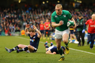 DUBLIN, IRELAND - MARCH 19: A mix up between Stuart Hogg and Tommy Seymour of Scotland gifts a try to Keith Earls of Ireland during the RBS Six Nations match between Ireland and Scotland at the Aviva Stadium on March 19, 2016 in Dublin, Ireland. (Photo by Richard Heathcote/Getty Images)