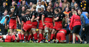 Saracens celebrate after being awarded a penalty try