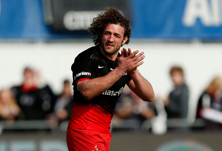 Saracens' Jacques Burger leaves the field 