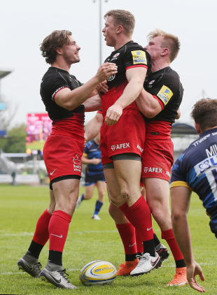 WORCESTER, ENGLAND - MAY 07:  Chris Ashton of Saracens celebrates scoring their fifth try during the Aviva Premiership match between Worcester Warriors and Saracens at Sixways Stadium on May 7, 2016 in Worcester, England. (Photo by Alex Morton/Getty Images  (Photo by Alex Morton/Getty Images)