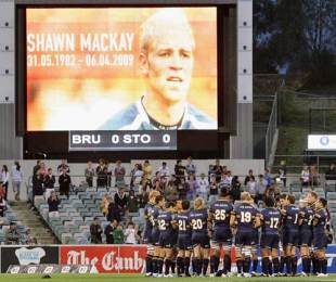 Brumbies players gather to applaud former team mate Shawn Mackay who recently passed away, Brumbies v Stormers, Super 14, Canberra Stadium, Canberra, Australia, April 11, 2009