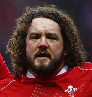 Wales' tighthead prop Adam Jones sings the national anthem ahead of Wales' opening Six Nations game against England at Twickenham, England v Wales, Six Nations, Twickenham, February 2 2008.