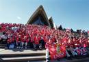 Lions fans sit on the steps of the Sydney Opera House