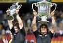 Richie McCaw and Rodney So'oialo lift the Bledisloe Cup and Tri Nations