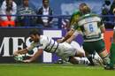 Bath's Joe Maddock goes over to score a try 