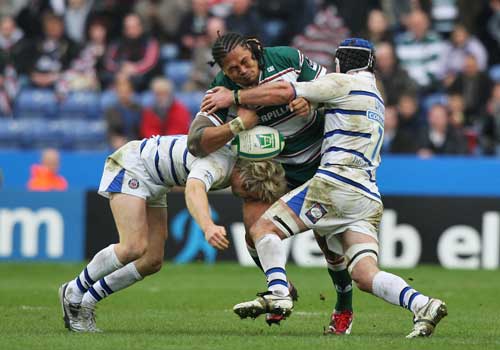 Leicester's Alesana Tuilagi looks to force an opening in the Bath defence