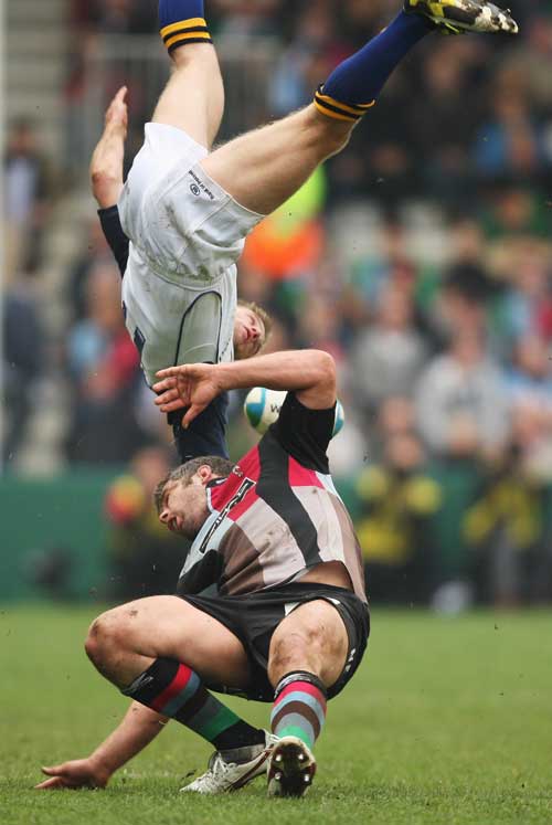 Harlequins' Nick Easter collides with Leinster's Luke Fitzgerald