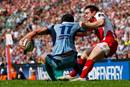Cardiff Blues' Tom James stretches to touch down for a try