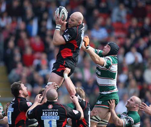 Saracens' Kris Chesney claims a lineout ball
