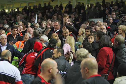 A fight breaks out amongst Northampton and Saracens fans