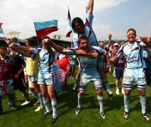 Bourgoin players celebrate victory over Worcester to book a place in the European Challenge Cup final, Bourgoin v Worcester, European Challenge Cup, Stade Pierre Rajon, Bourgoin, May 2, 2009