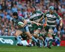 Cardiff Blues' Leigh Halfpenny stretches the Leicester defence
