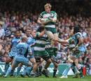 Leicester's Tom Croft wins a lineout ball
