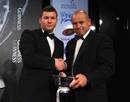 Richard Cockerill, the Leicester Tigers coach, receives the Director of Rugby Award from Robin Fenwick