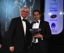 Joe Maddock of Bath receives the Top Try scorer Award from David Hands during the Guinness Premiership Awards