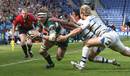 Leicester's Tom Croft closes in on the try line