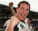 London Irish captain Bob Casey celebrates victory over Harlequins
