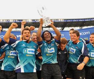 The Griquas celebrate with the Vodacom Cup trophy after beating the Blue Bulls, GWK Griquas v Blue Bulls, Vodacom Park, Pretoria, South Africa, May 9, 2009