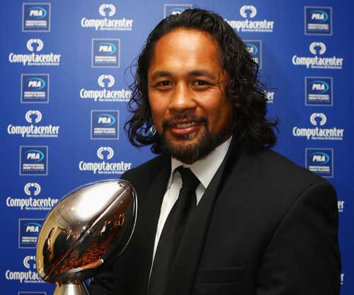 London Irish centre Seilala Mapusua poses with the PRA Players' Player of the Year award