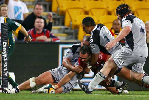 Reds fly-half Quade Cooper stretches out to score