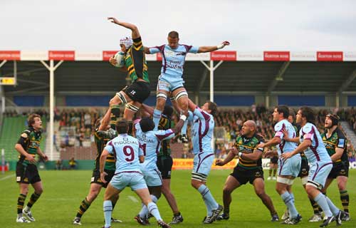 Northampton's Juandre Kruger wins a lineout ball
