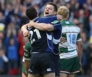 Leinster's Brian O'Driscoll and Rob Kearney celebrate winning the Heineken Cup