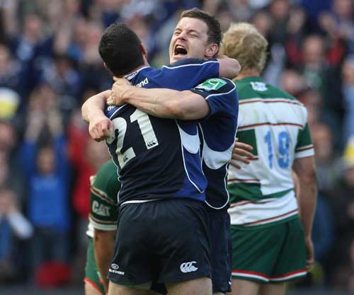 Leinster's Brian O'Driscoll and Rob Kearney celebrate winning the Heineken Cup