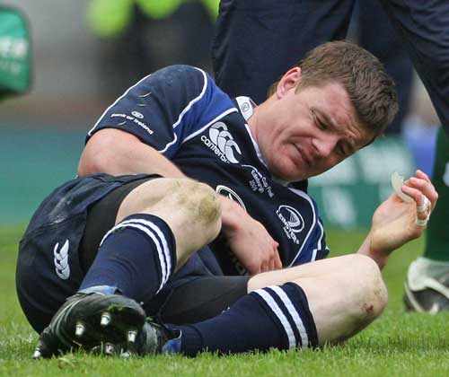 Leinster's Brian O'Driscoll lies on the ground injured