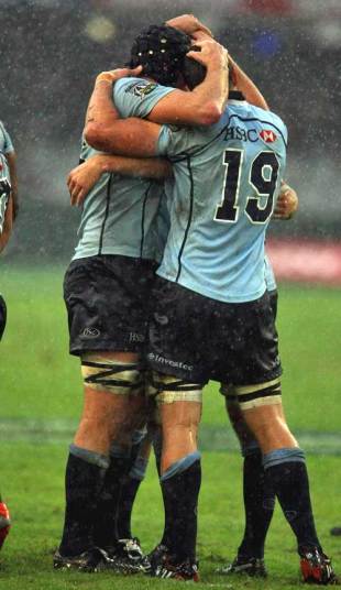 Waratahs players celebrate their victory over the Sharks, Sharks v Waratahs, Super 14, Absa Stadium, Durban, South Africa, May 9, 2009