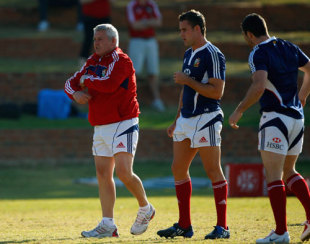 British & Irish Lions coach Warren Gatland and Lee Byrne during training at St. David's School, Sandton, South Africa, May 26, 2009