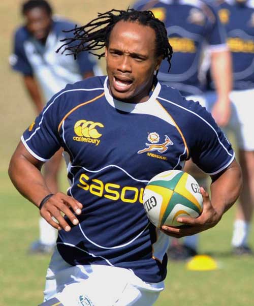 South Africa winger Odwa Ndungane in action during a training session