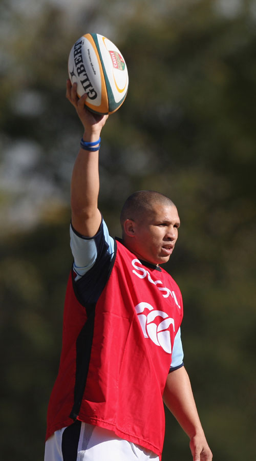 South Africa's Ricky Januarie holds the ball aloft 