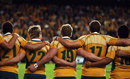 The Australian players sing their national anthem